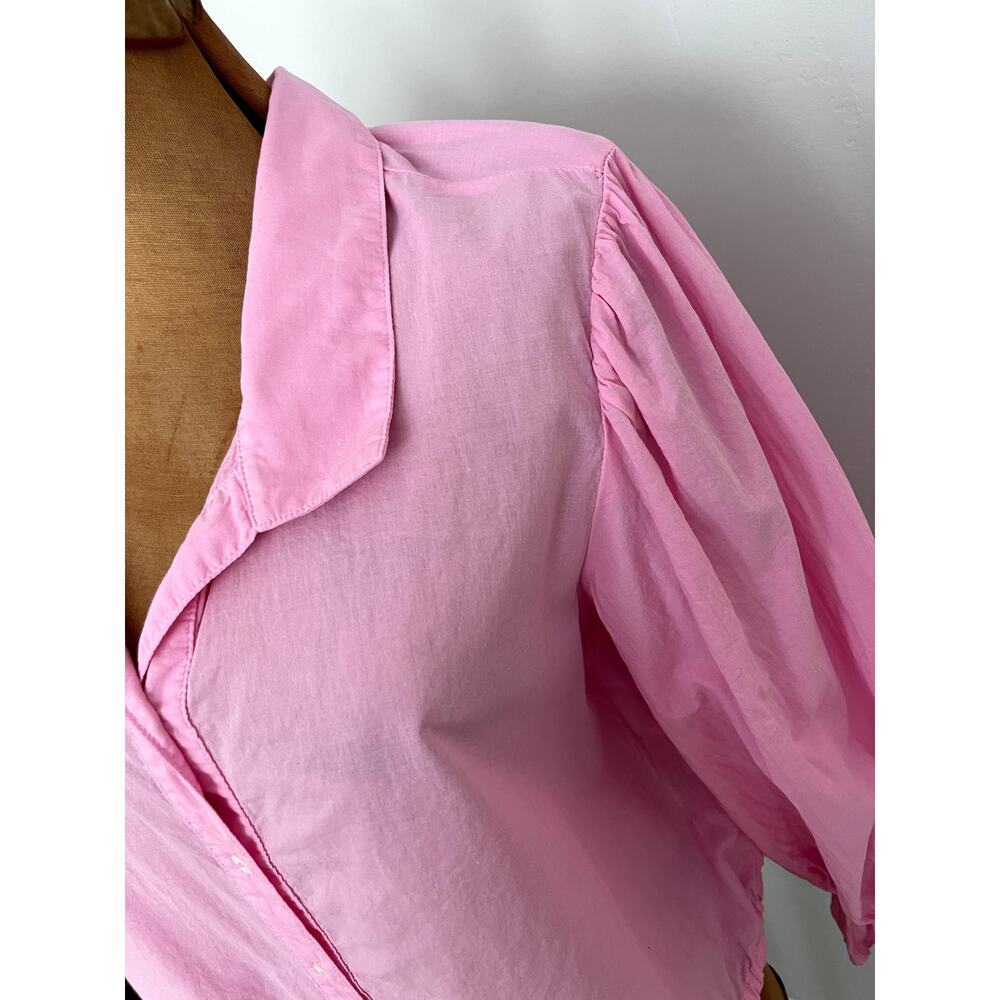 Xirena Sz M Elody Puff Sleeve Top Pink Cotton Cropped Feminine Coastal Ruffle - Picture 8 of 16